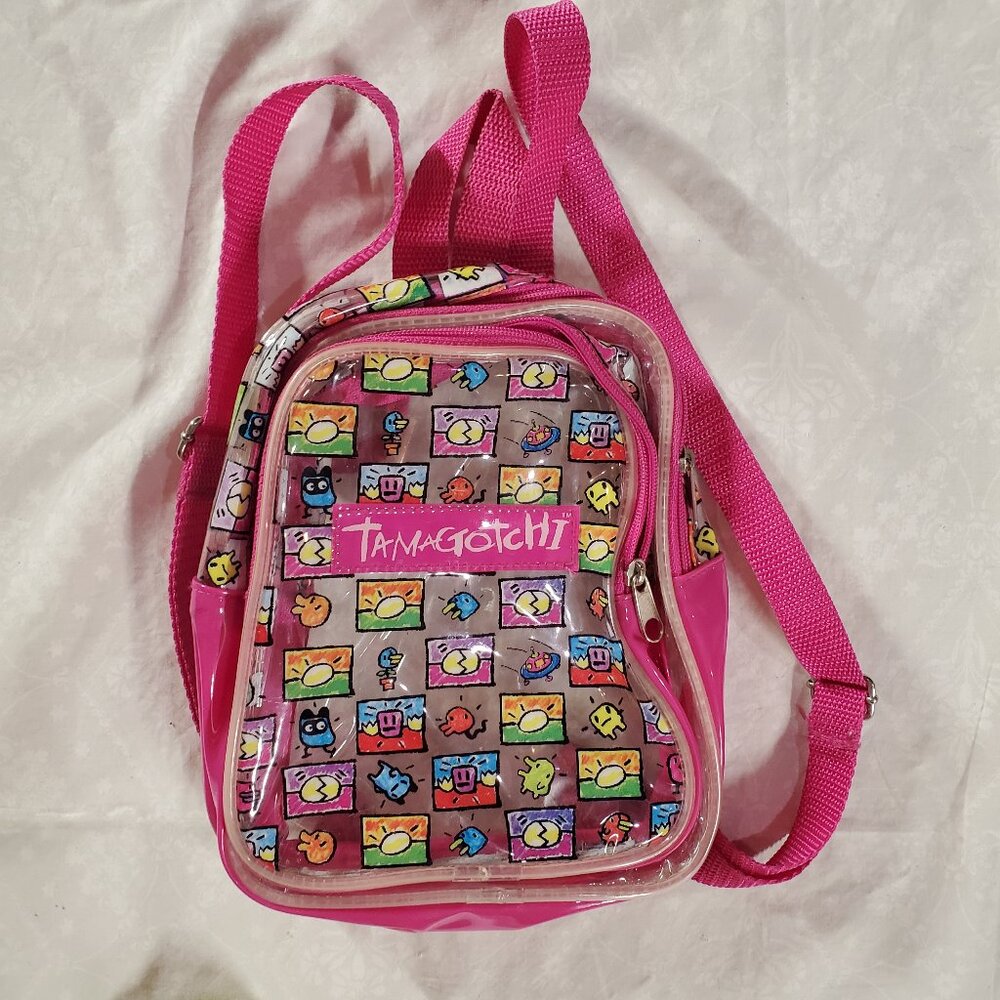 Tamagotchi VINTAGE 90s OFFICIAL Plastic Transparent Mini-Backpack - ~12" Tall